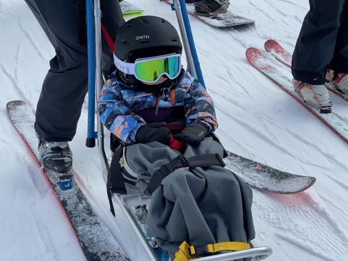 Theo sledding on snow