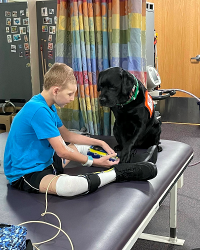 Easton and dog, Checkers at Phoenix Children's