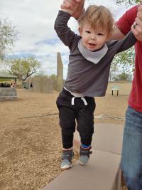 Toddler walking on short wall