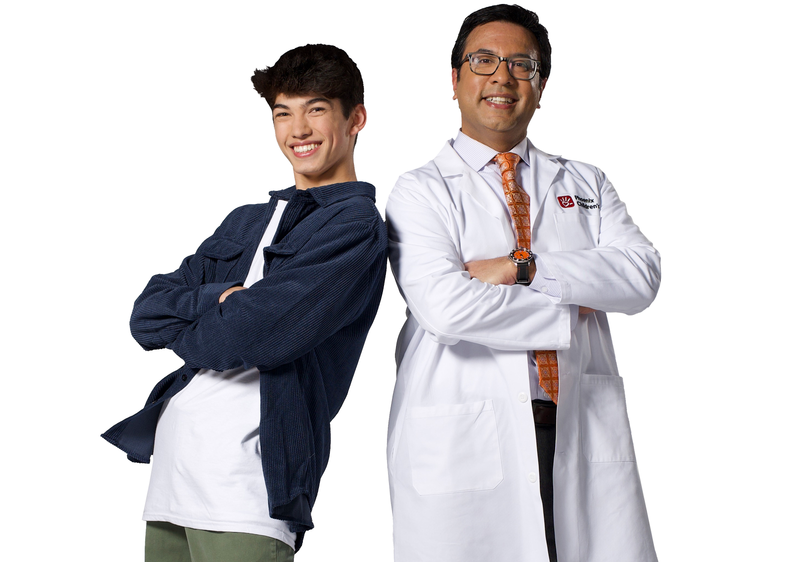Kid standing next to doctor
