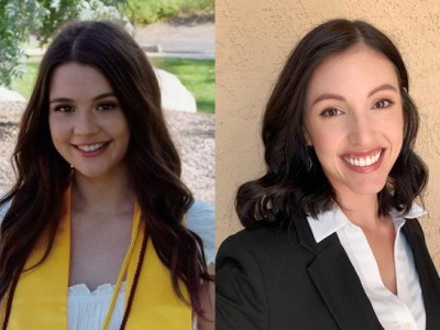 Split image of two young women