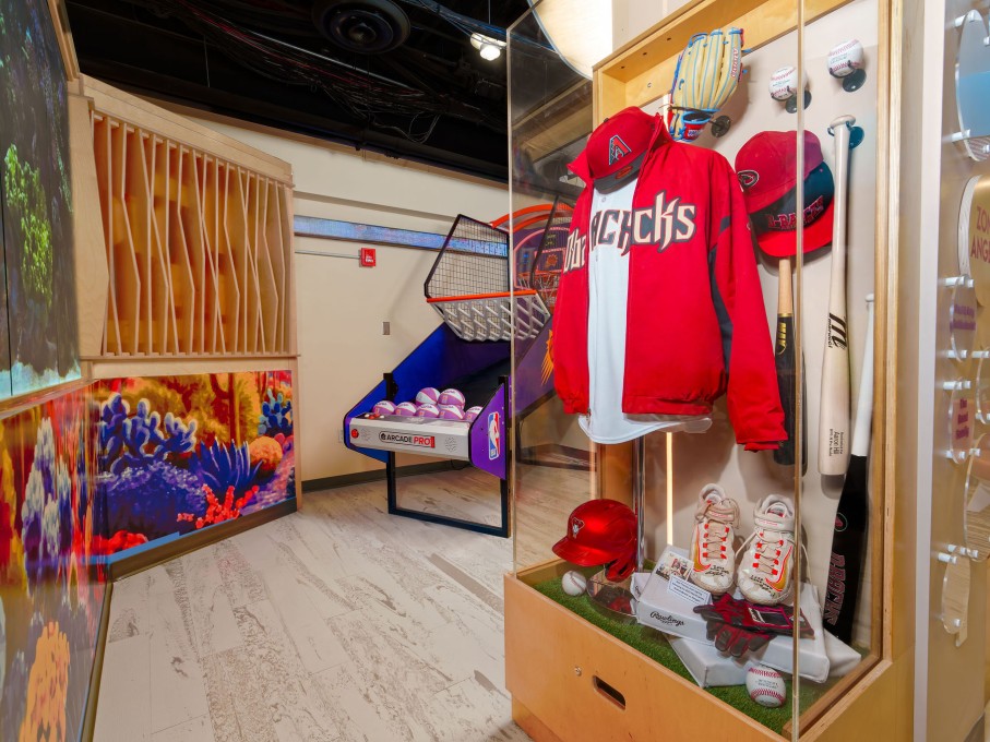 Basketball Arcade Game and Diamondbacks Gear Display