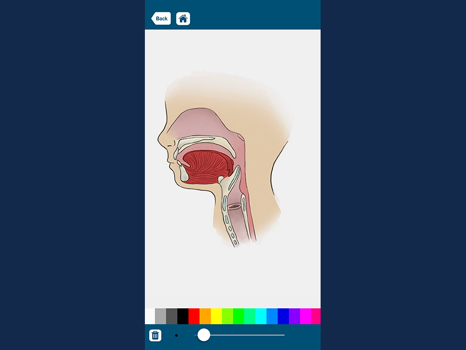 Screenshot of Simply Sayin' app menu - illustrated drawing of a throat